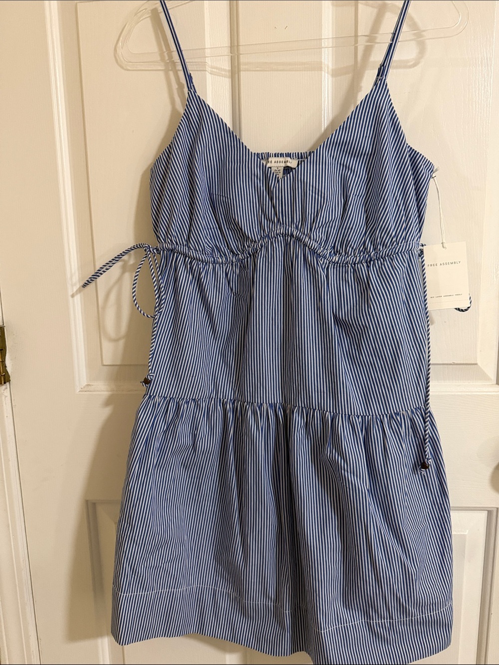 Women Blue & White Striped Sundress with Tie and pockets